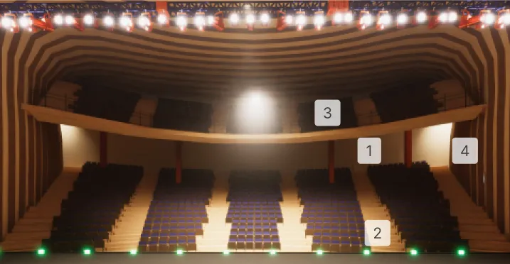 Implementation of acoustic materials in the auditorium space.
