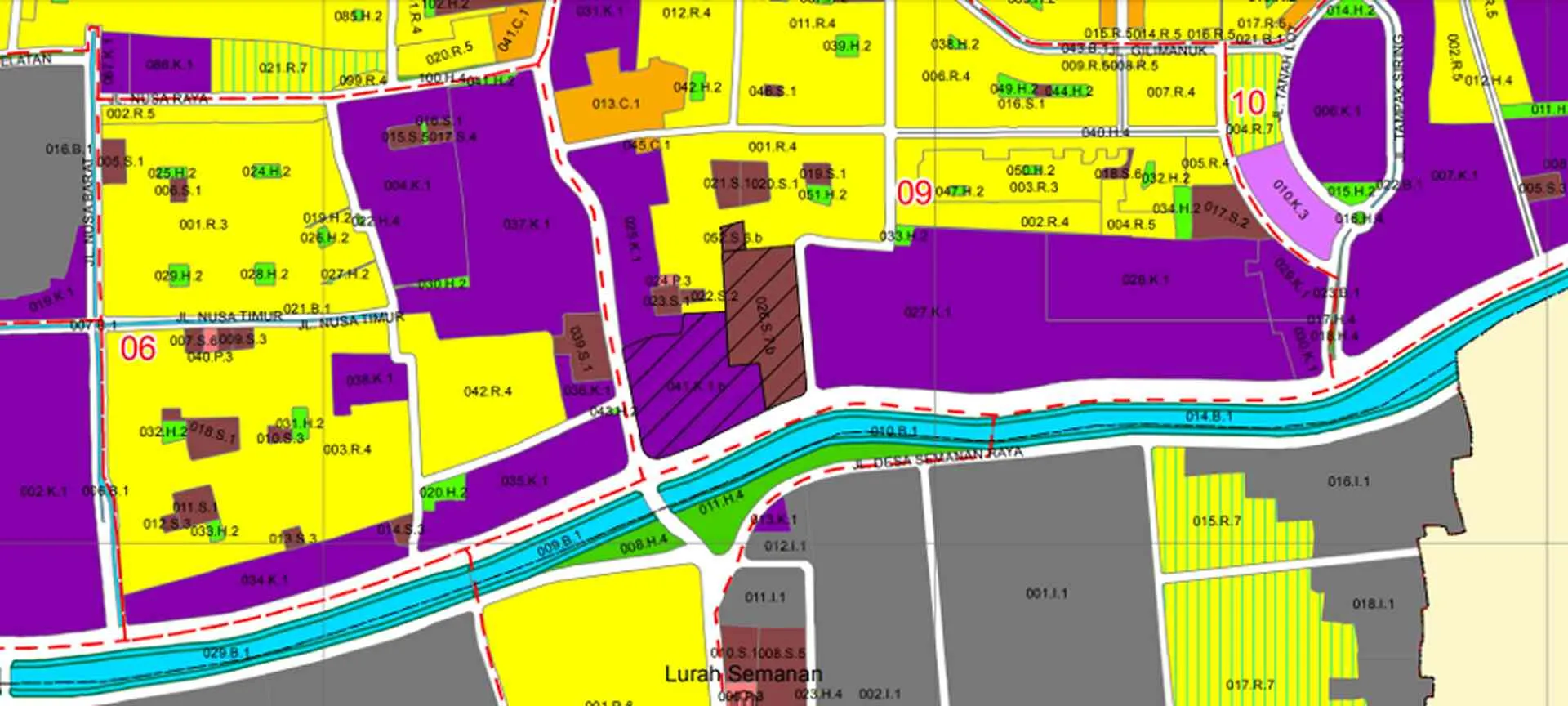 Site context on the zoning map of Kalideres Subdistrict (Source: Appendix III-1 DKI Jakarta Regional Regulation 1/2014 RDTR-PZ, Figure 17-A Zoning Map of Kalideres Subdistrict, West Jakarta City).