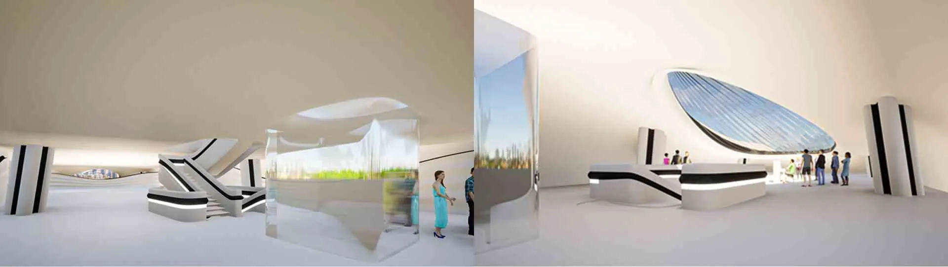 Sequence from left to right: Visualization of the entrance gate from the east (Jakarta), west (Tangerang), south (station/market), and north (terminal).