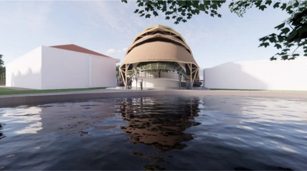 Ponders and vines aim to reduce the temperature inside the building and in the design area.