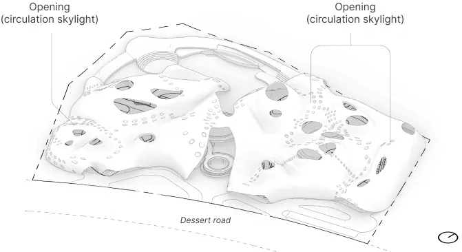 Step 4: Introducing openings strategically, considering the superimposed projection of circulation underneath or below
